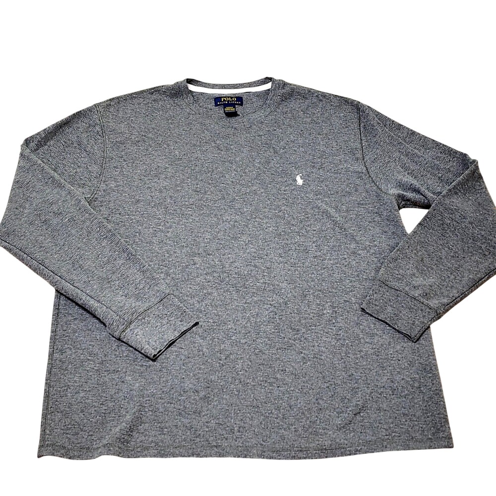 Polo Ralph Lauren Pajama Top Mens 2XL Gray Waffle Knit Sleepwear Long Sleeve